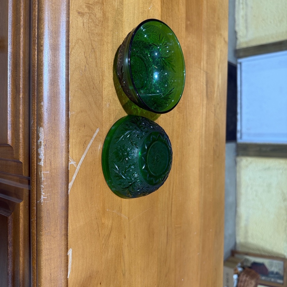 Set of 2 vintage forest green dessert bowls by Anchor Hocking.